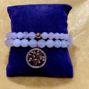 2Pc Tree of Life Stretch Rose Quartz Bead Bracelet